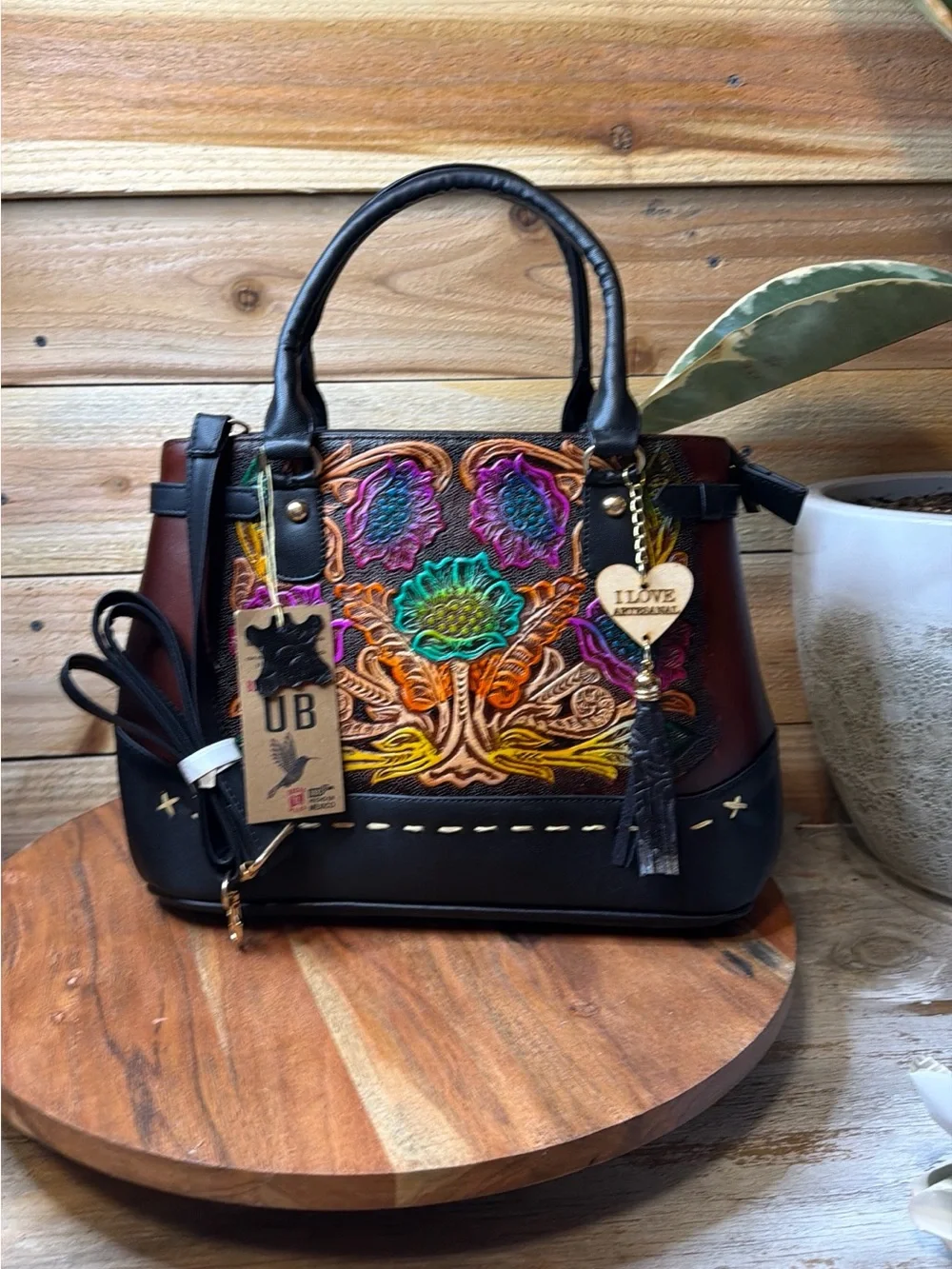 Embroidered Floral Satchel Handbag - Multicolor